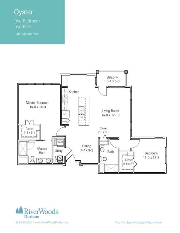 Architectural floor plan of a two-bedroom unit