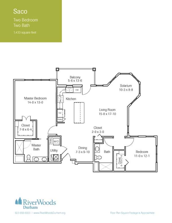 Architectural floor plan for a two-bedroom unit