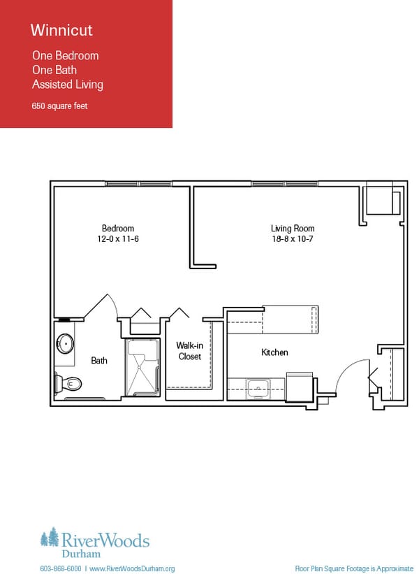 Architectural floor plan for a one-bedroom unit