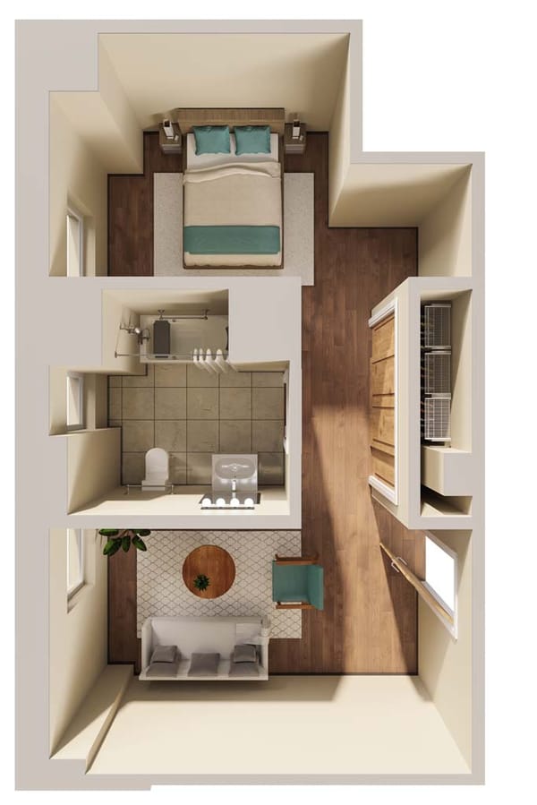 Celebrate Senior Living 1- bedroom floor plan A.