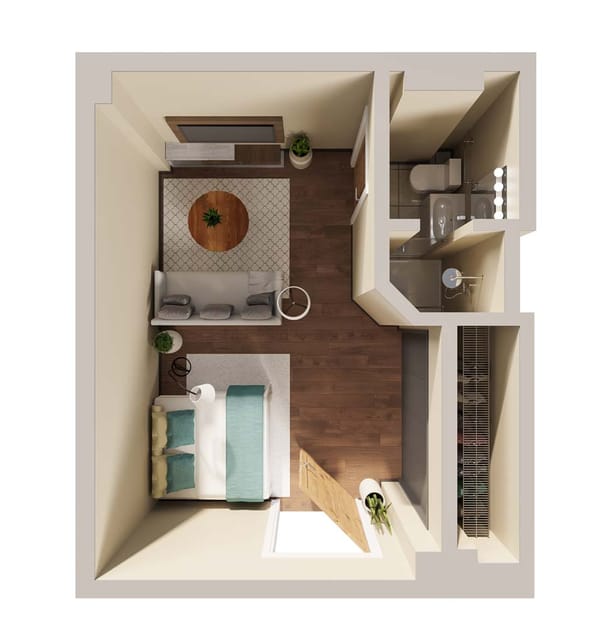Celebrate Senior Living small Studio C floor plan.