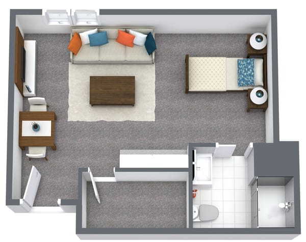 370 SF 3D Floor Plan