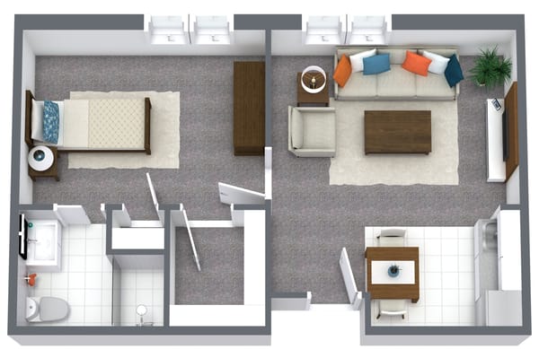 482 SF 3D Floor Plan