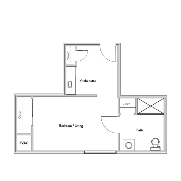 Architectural floor plan of a resident unit