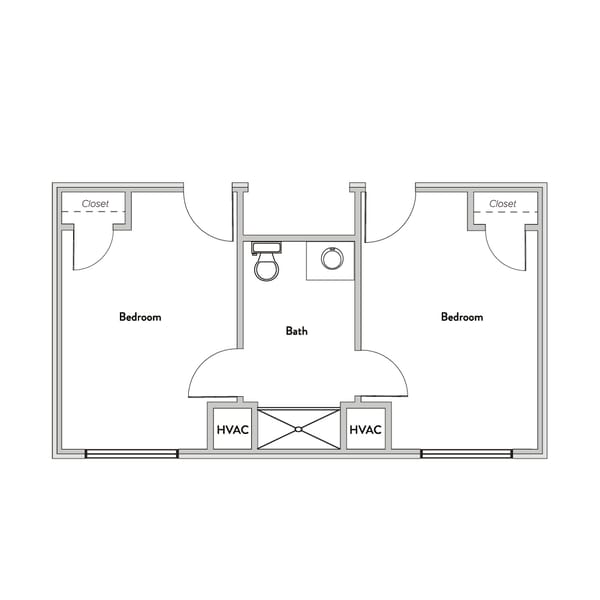 Architectural floor plan of a two-bedroom unit