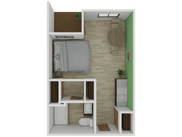 Architectural floor plan of a resident room layout