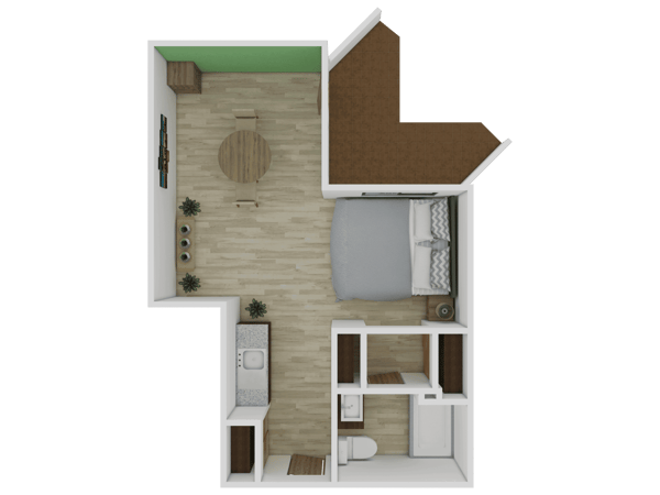 Floor plan of a private resident room layout