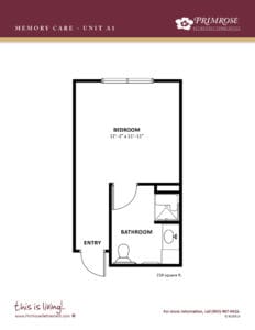 Primrose of Tyler floor plan for the one bedroom, one bath apartment with 259 sq
