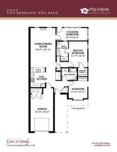 Primrose of Lubbock floor plan for the two bedroom two bath Townhome Villa with 