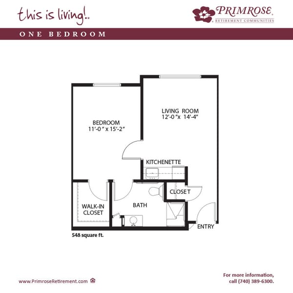 Primrose of Marion floor plan for the one bedroom, one bath apartment with 548 s