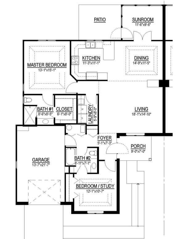 Architectural floor plan of a residential layout