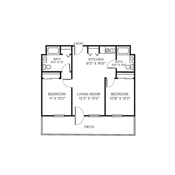 Independent Living Two Bedroom floor plan image.