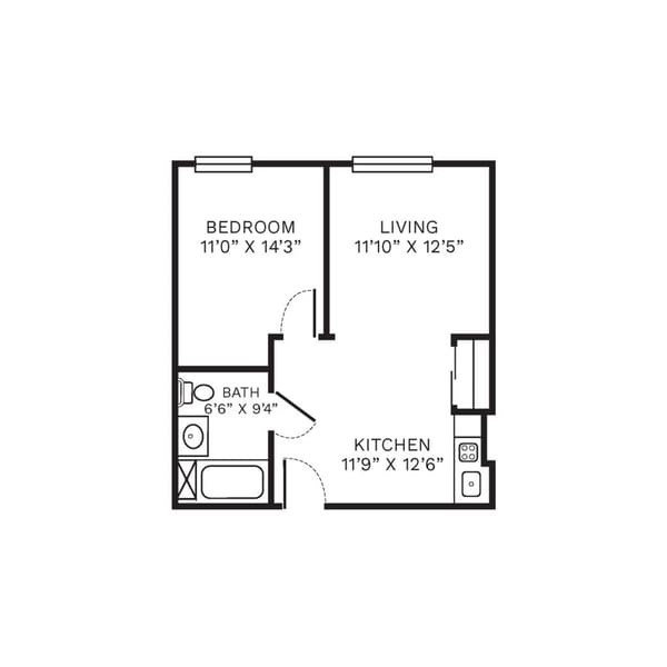 Personal Care One Bedroom floor plan image.