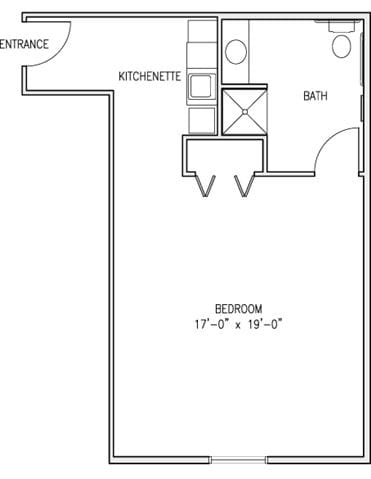Stone Creek Floor Plan includes a bedroom, kitchen and bathroom