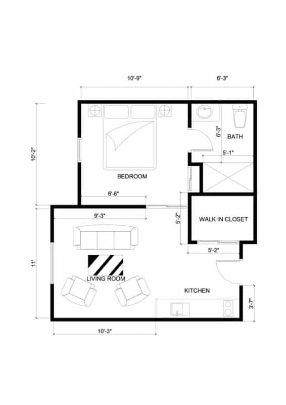 One Bedroom 365 sq ft Floorplan