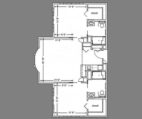 Floor Plan: 2 Bed 2 Bath - 850 sq. ft.