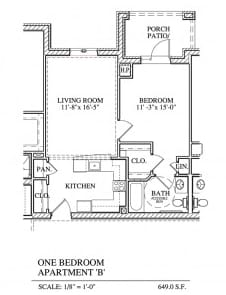 Otterbein Sunset House 1-bedroom apartment B floor plan