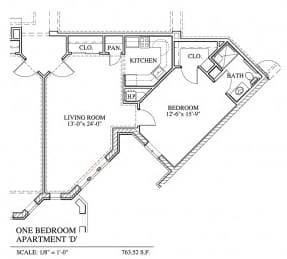 Otterbein Sunset House 1-bedroom apartment D floor plan