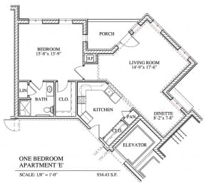 Otterbein Sunset House 1-bedroom apartment E floor plan