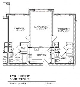 Otterbein Sunset House 2-bedroom apartment A floor plan