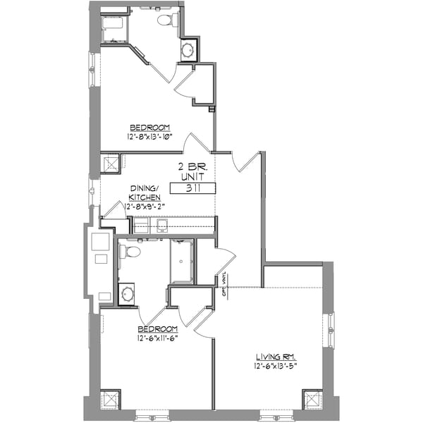 Otterbein Sunset House assisted living 2-bedroom floor plan