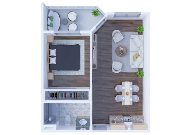 Floor plan of a one-bedroom apartment layout