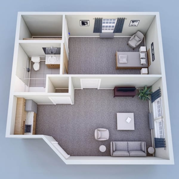 Assisted Living 1 bedroom expanded 523 sq. ft.