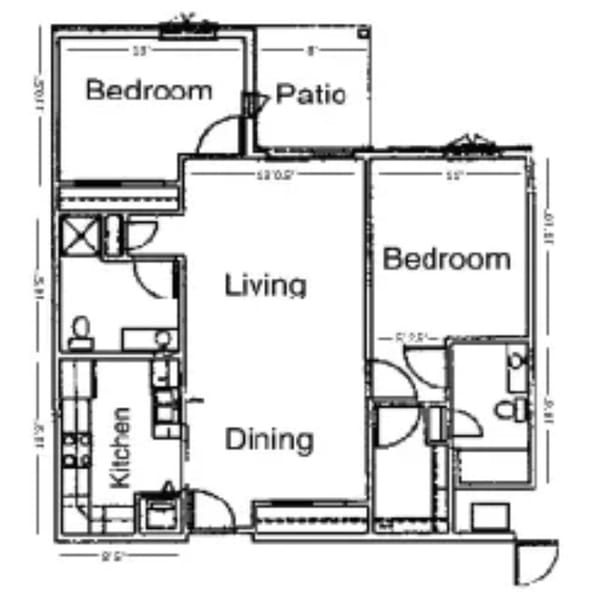 Floorplan for The Heritage's Independent Living apartments in Watertown, WI.