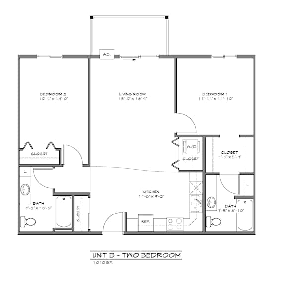 a floor plan of a unit with a bedroom, living room, and bathroom.