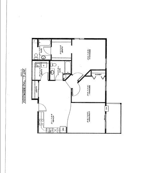 A black and white image of a floor plan with labeled rooms.