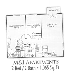 A floor plan of a 2 bedroom apartment with 1,065 square feet.