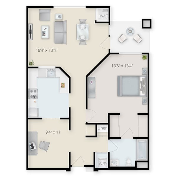 One Bedroom with Den Floor Plan