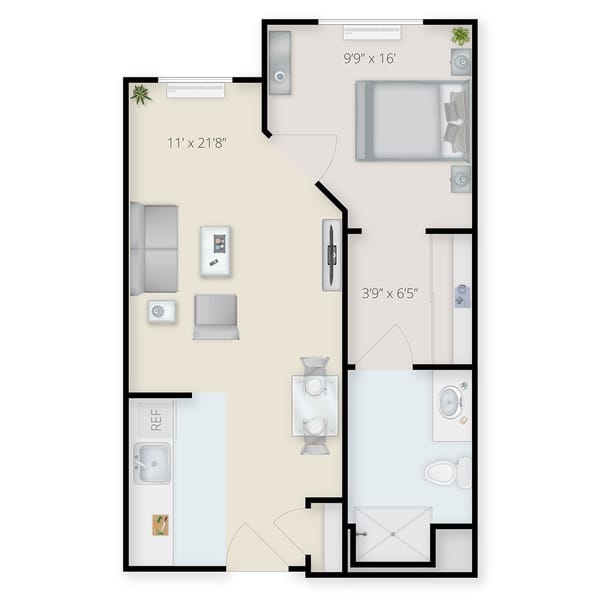 One Bedroom Residential Care Floor Plan