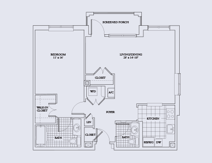 Architectural floor plan of a living unit layout