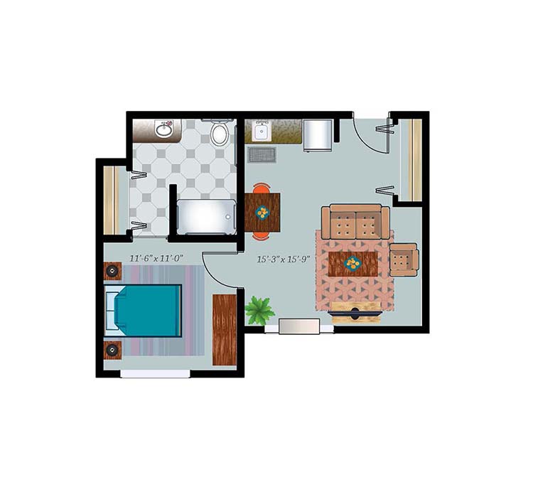 One Bed One Bath 557 Sq. Ft. Assisted Suite
