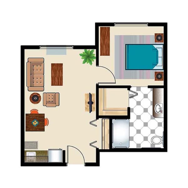Assisted Suite One Bed One Bath 550 sq. ft.