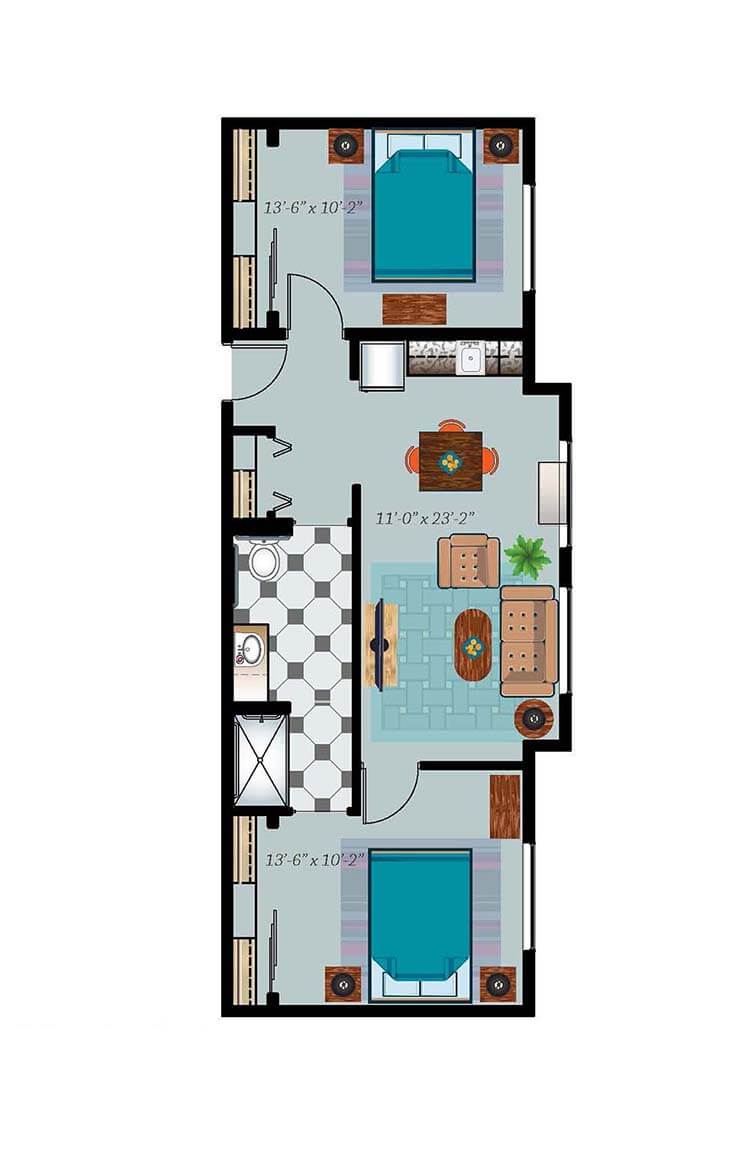 Two Bed Two Bath 873 Sq. Ft. Assisted Suite