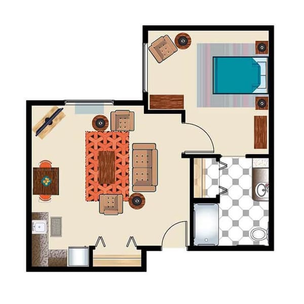 Assisted Suite One Bed One Bath 702 sq. ft.