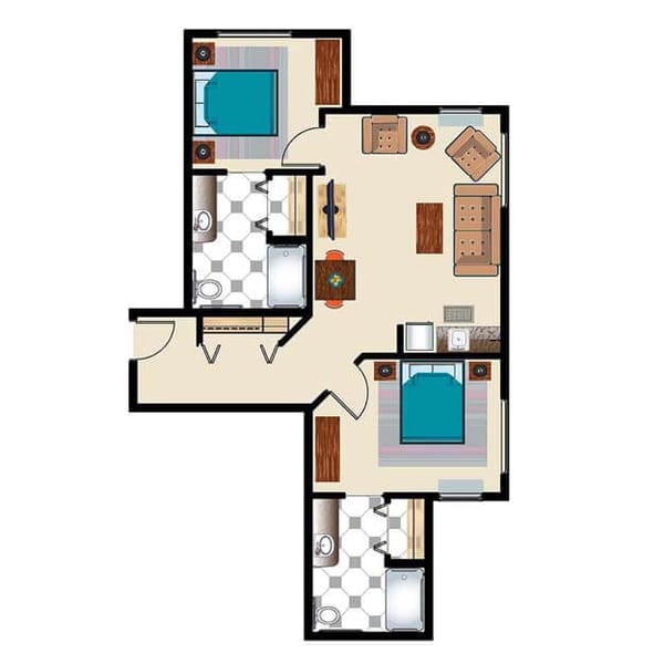 Assisted Suite Two Bed Two Bath 933 sq. ft.