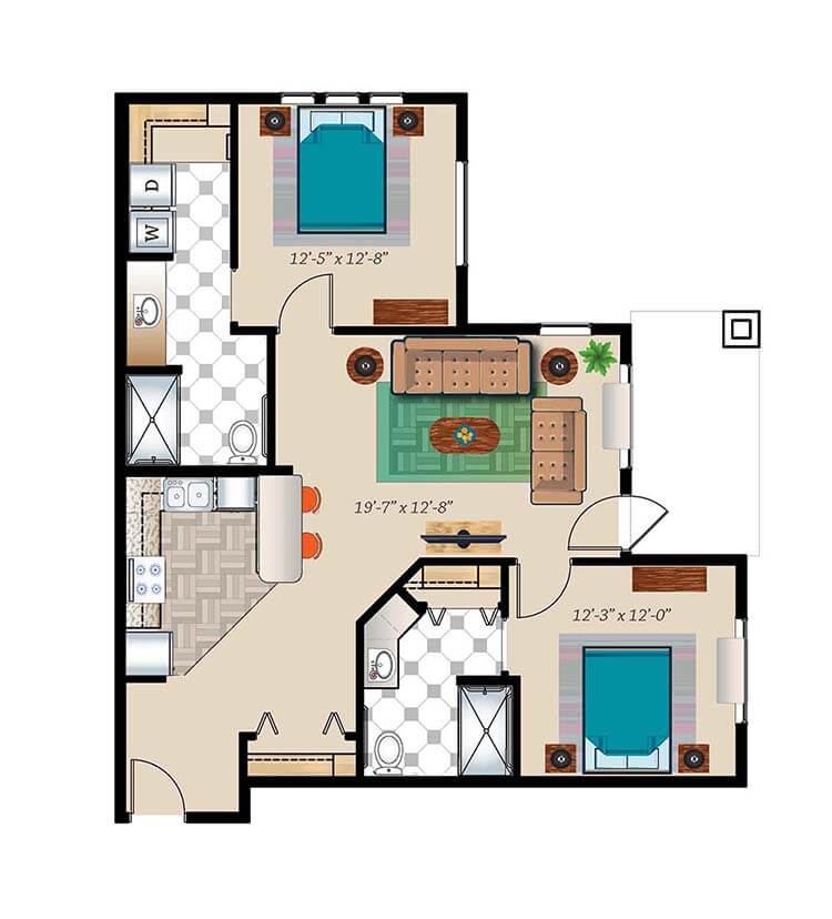 Two Bed Two Bath 1103 Sq. Ft. Retirement Suite