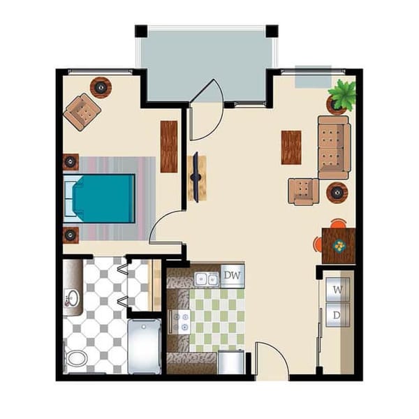 Retirement Suite One Bed One Bath 751 sq. ft.