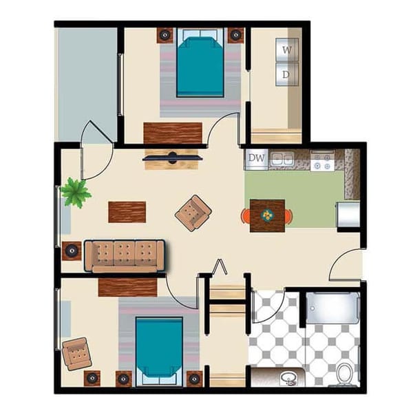 Retirement Suite Two Bed One Bath 894 sq. ft.