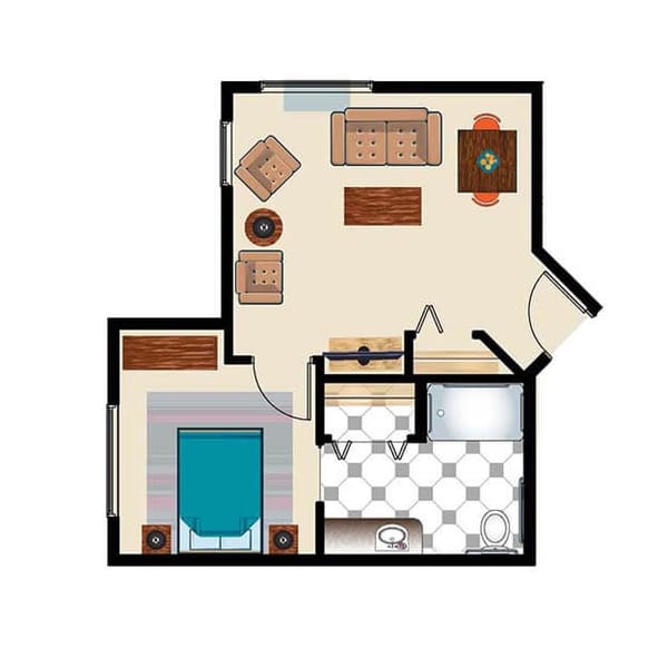 Memory Care One Bed One Bath 506 sq. ft.