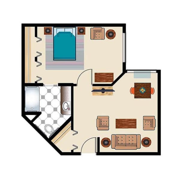 Memory Care One Bed One Bath 623 sq. ft.