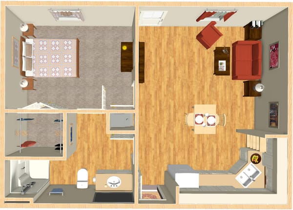 Foxglove Floor Plan - 1 bedroom, 1 bath