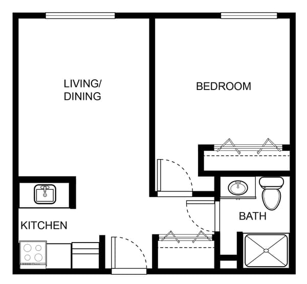 Pine One Bedroom Floor Plan