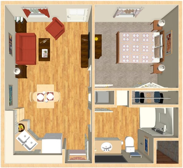 Baneberry Floor Plan - 1 bedroom, 1 bath
