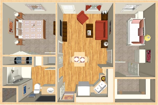 Rosebud Floor Plan - 2 bedrooms, 1 bath