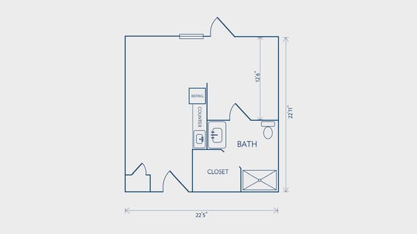 Assisted Living Studio Deluxe 525 sq ft