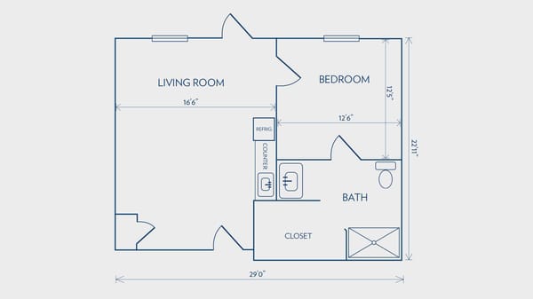 Assisted Living One Bedroom Deluxe 615 sq ft